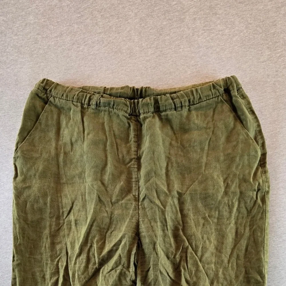 Quince Pants Women XL Olive Green 100% European Flax Linen Tapered Relax Stretch